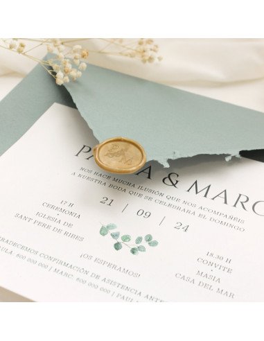 Invitación boda sobre artesanal - "EUCALIPTO"