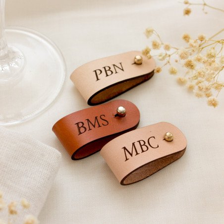 Marcador copas cuero boda - "MONOGRAM"