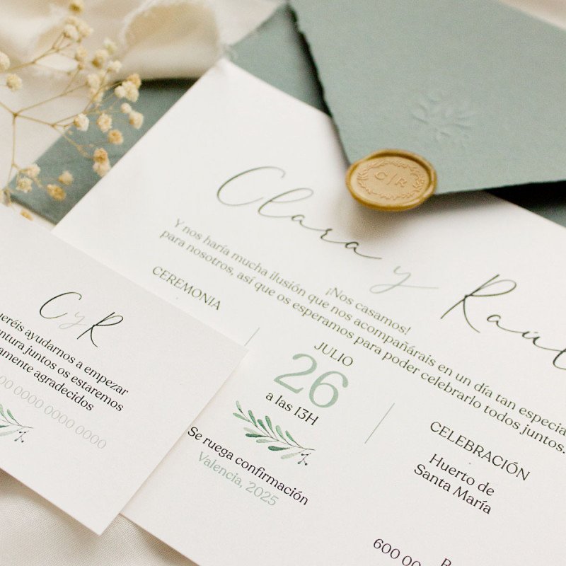 Invitación boda sobre artesanal - "OLIVO"