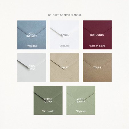 Colores de sobres disponibles
