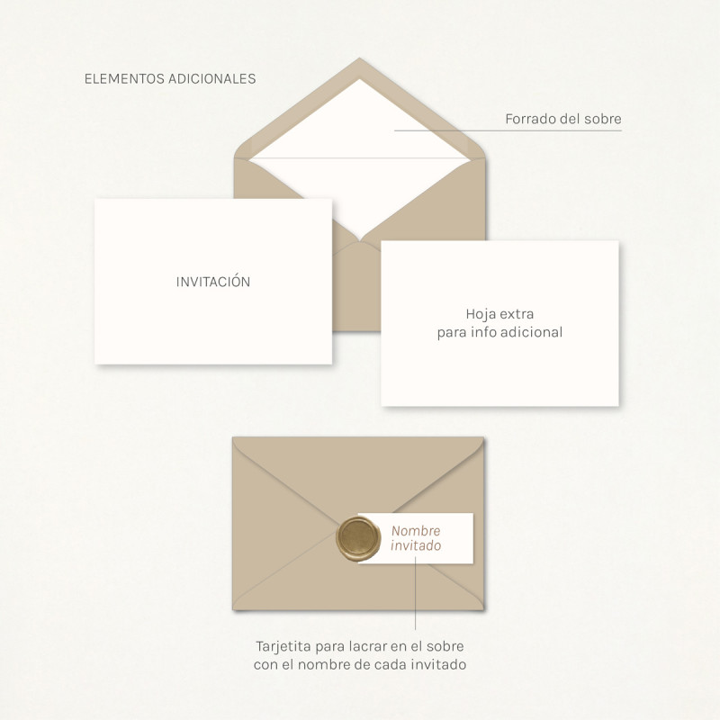 complementos para decorar las invitaciones de boda: tarjeta adicional y nombre del destinatario