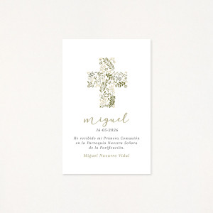 Recordatorio de primera comunión con una cruz floral como protagonista 2