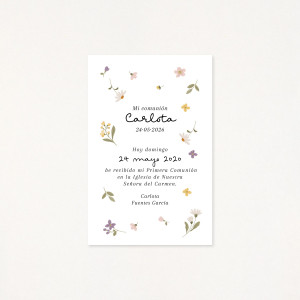 Recordatori de primera comunió amb un estampat de flors molt primaveral
