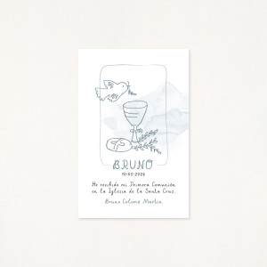 Recordatorio de primera comunión personalizado por un dibujo hecho por él/ella mism@, de una niña, color beige 2