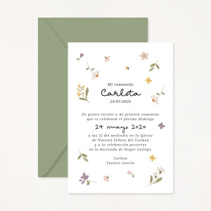 Invitació de comunió amb sobre amb disseny dolç estampat amb motius florals LILLY