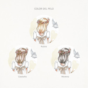 Adhesiu circular de 6cm amb una ill·lustració en aquarel·la d'una nena de primera comunió 2
