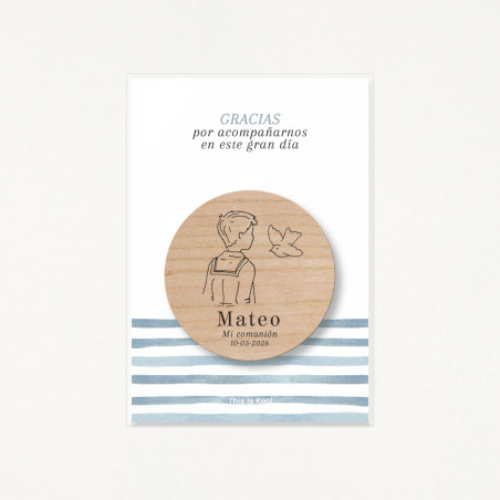 Packaging con bolsa transparente y soporte impreso con el mensaje "Gracias por acompañarnos en este gran día"