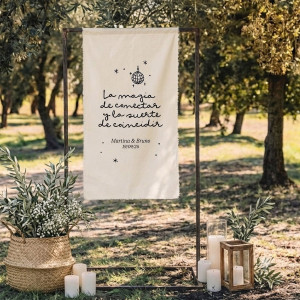 Cartel bienvenida tela boda...