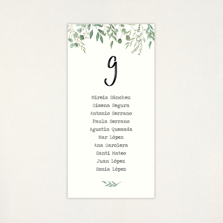 Llista taula casament - "BOTÀNICA VERDA"