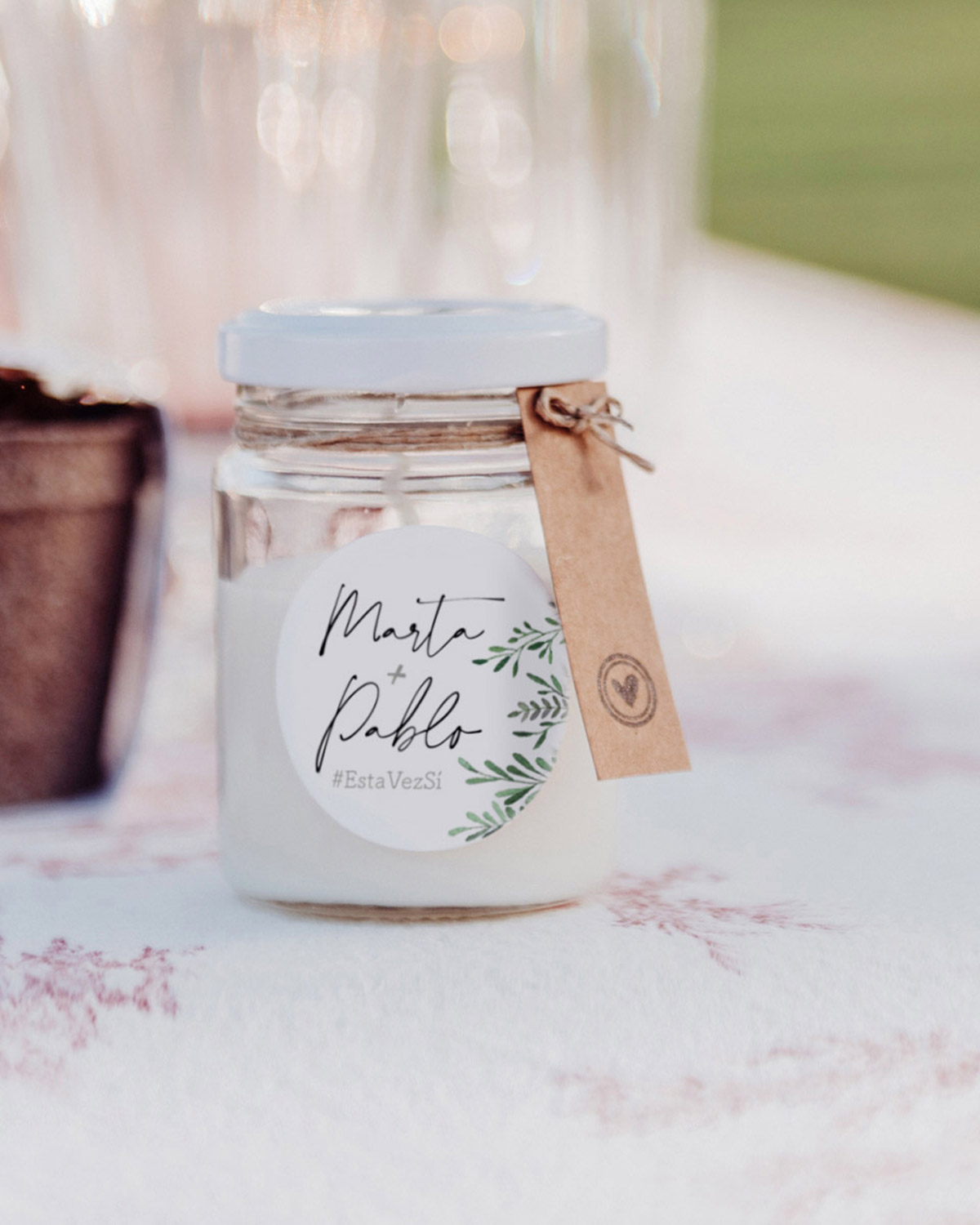 Vela de cristal con logo de novios pareja boda