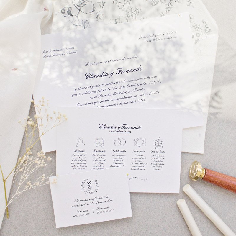 invitación de boda elegante, sobria y llena de caracter