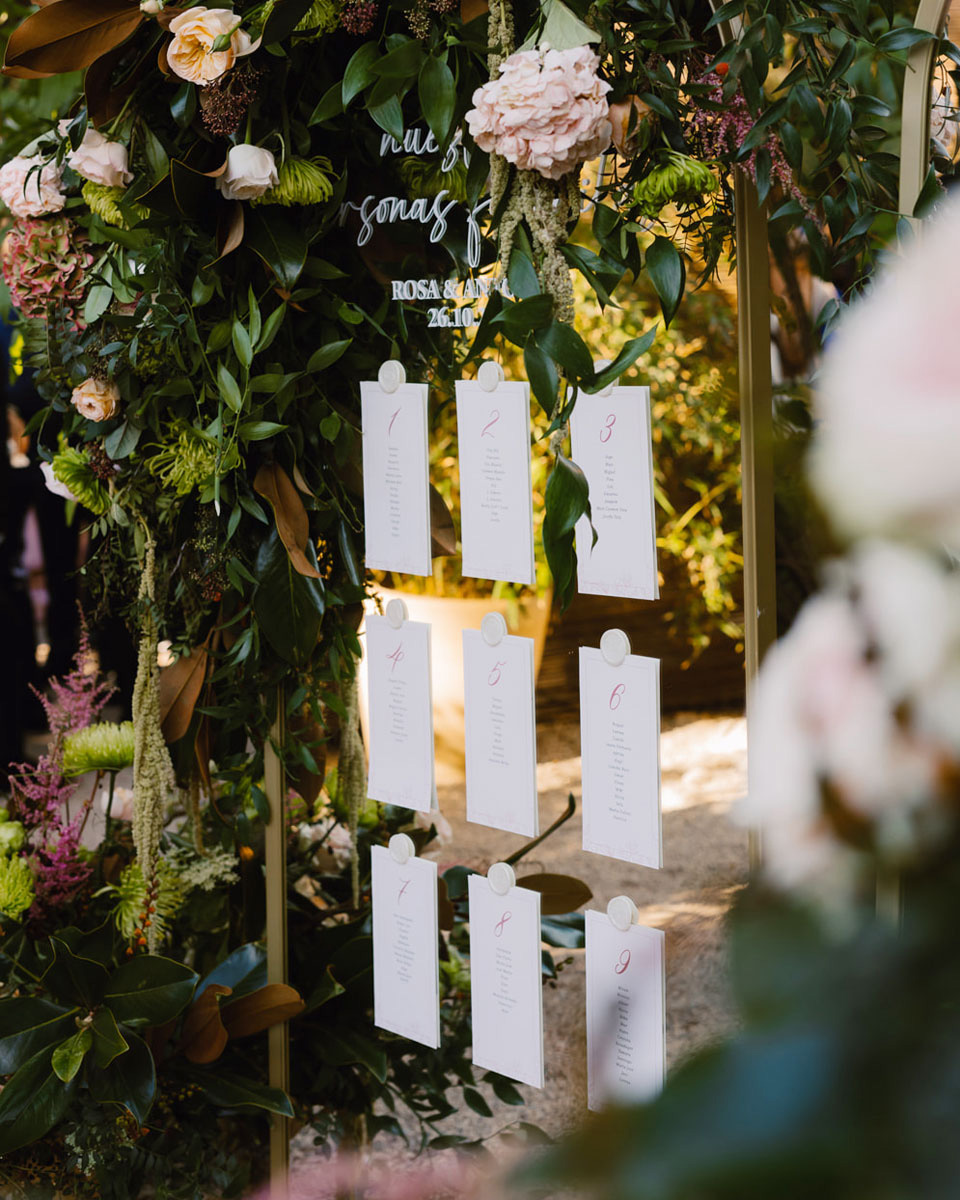 Seating plan montado en espejo para una boda