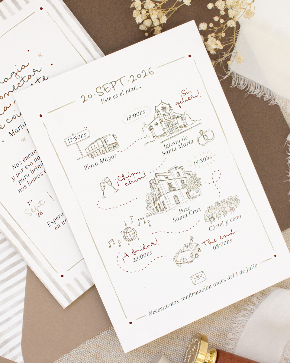 Planning o timeline de boda ilustrado personalizado